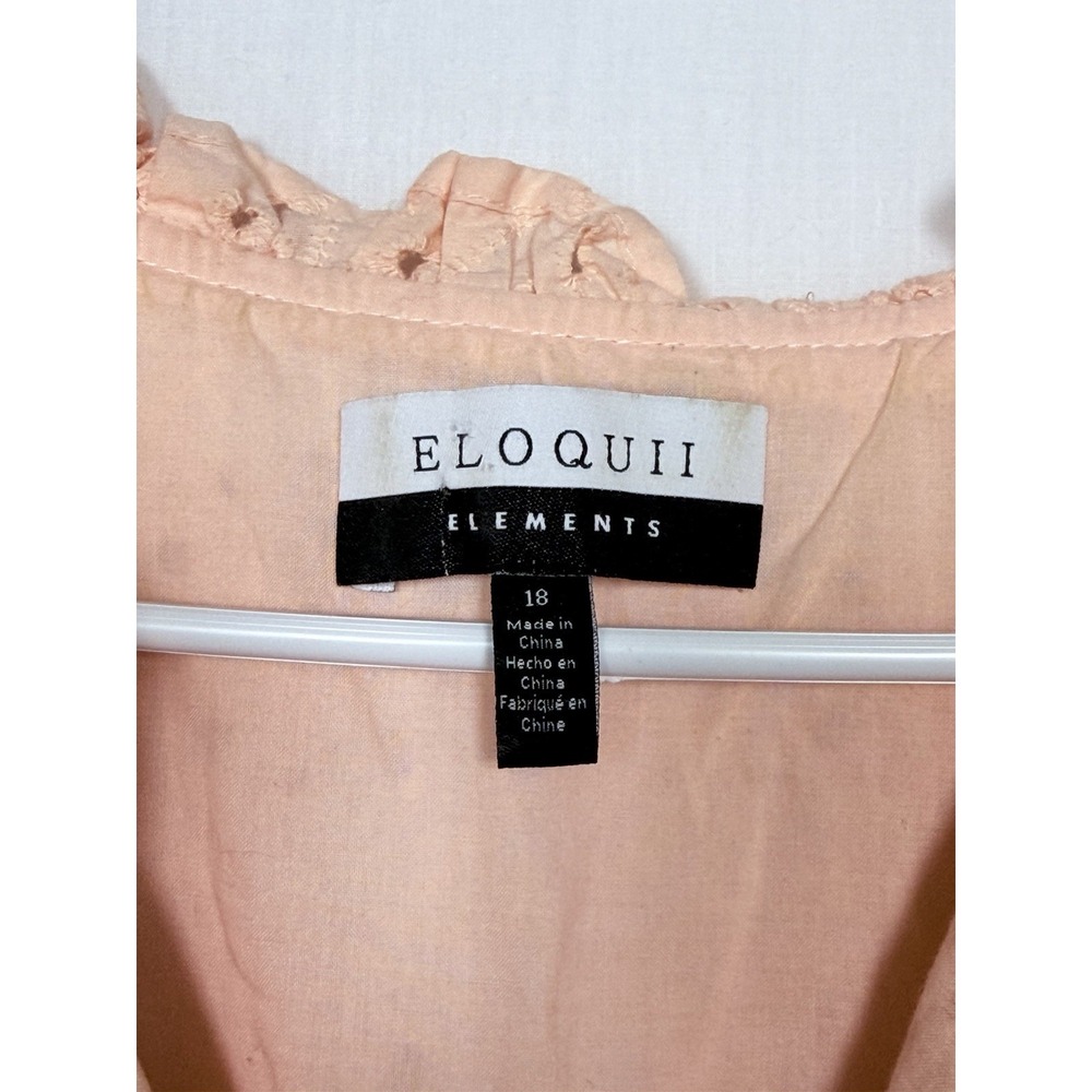 Eloquii Eyelet Midi Dress 18 Peach Cotton Ruffle Sleeve Lined Cottagecore - Picture 6 of 8